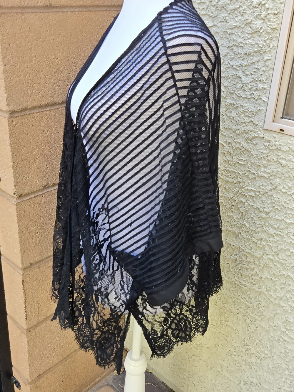 Main Strip Black Sheer Lace Kimono Cover-Up - Picture 4 of 6